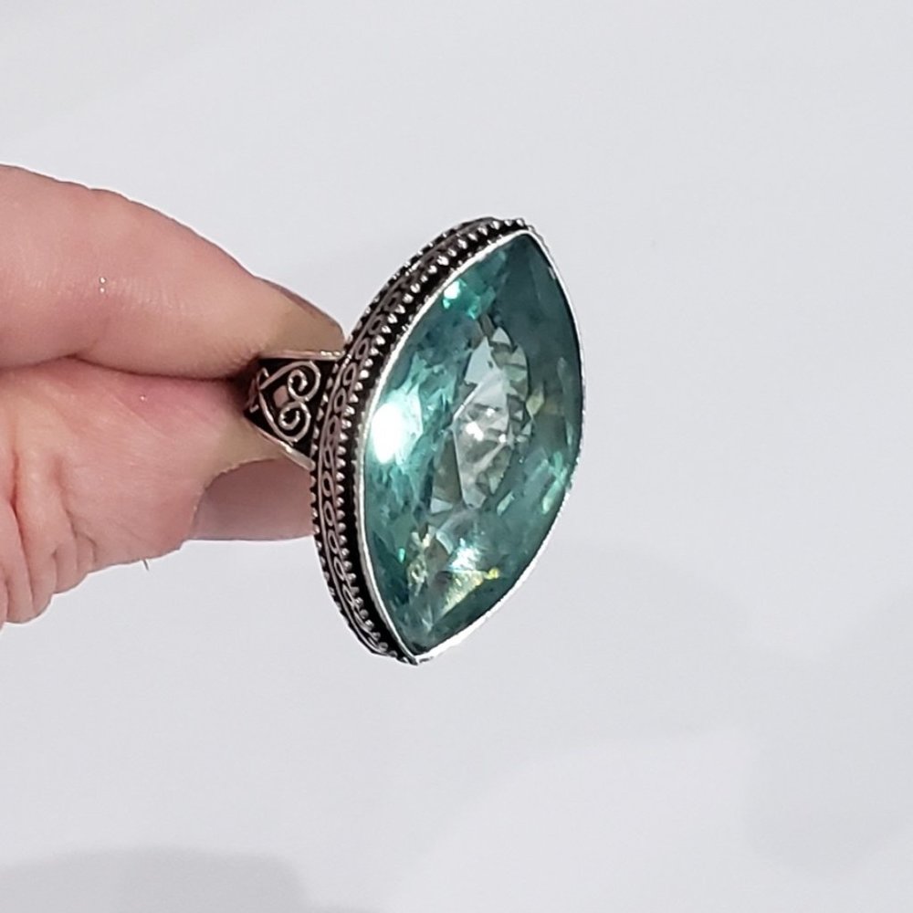 Hand Crafted Teal Marquise Crystal Statement Ring